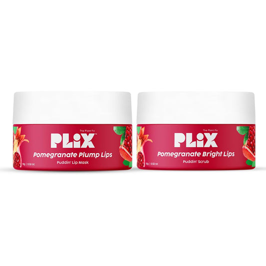 PLIX  Pomegranate Lip Care Combo, Exfoliating Scrub and Plumping Lip Mask (15 + 15) gms