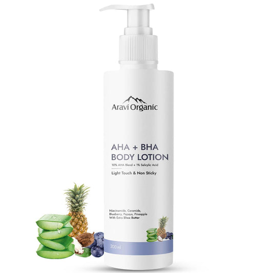 Aravi Organic 10% AHA + 1% BHA Body Lotion  Niacinamide and Shea Butter - 200 ml