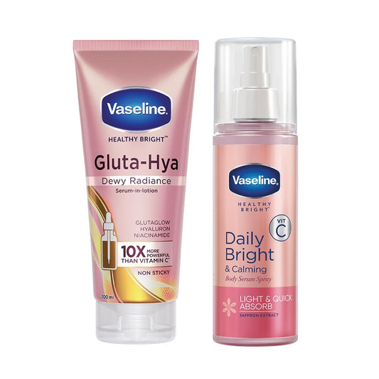 Vaseline Gluta-Hya Dewy Radiance, 200ml + Vaseline Daily Bright & Calming Body Serum Spray, 180ml.