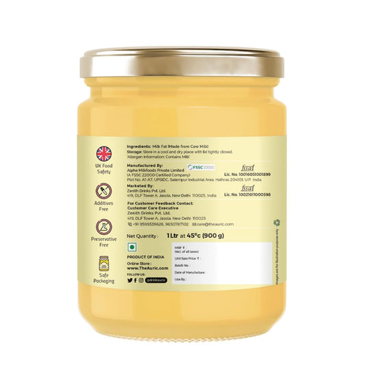 Auric Bilona Cow Ghee 1 Litre Glass Jar