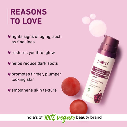 Plum 1% Encapsulated Resveratrol & 7.5% Vitamin C Face Serum  Fights Signs of Ageing :- 30 ml