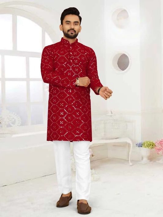 Stitched Indian Wedding Silk Heavy Embroidery Work Kurta Pajama