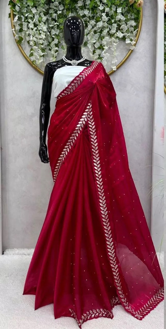Red Heavy Pure Soft Jimmy Choo Saree With Blouse