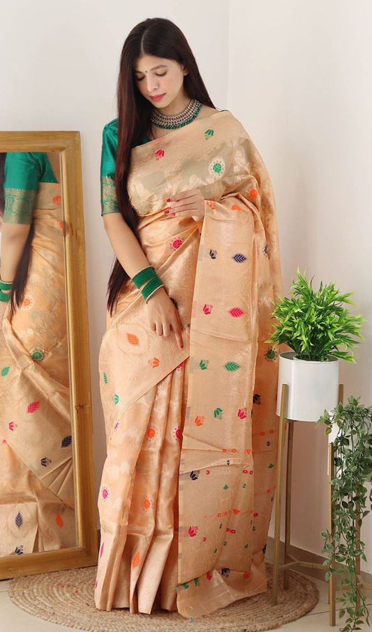 Soft organza Zari Weaving Jacquard Saree For Women's