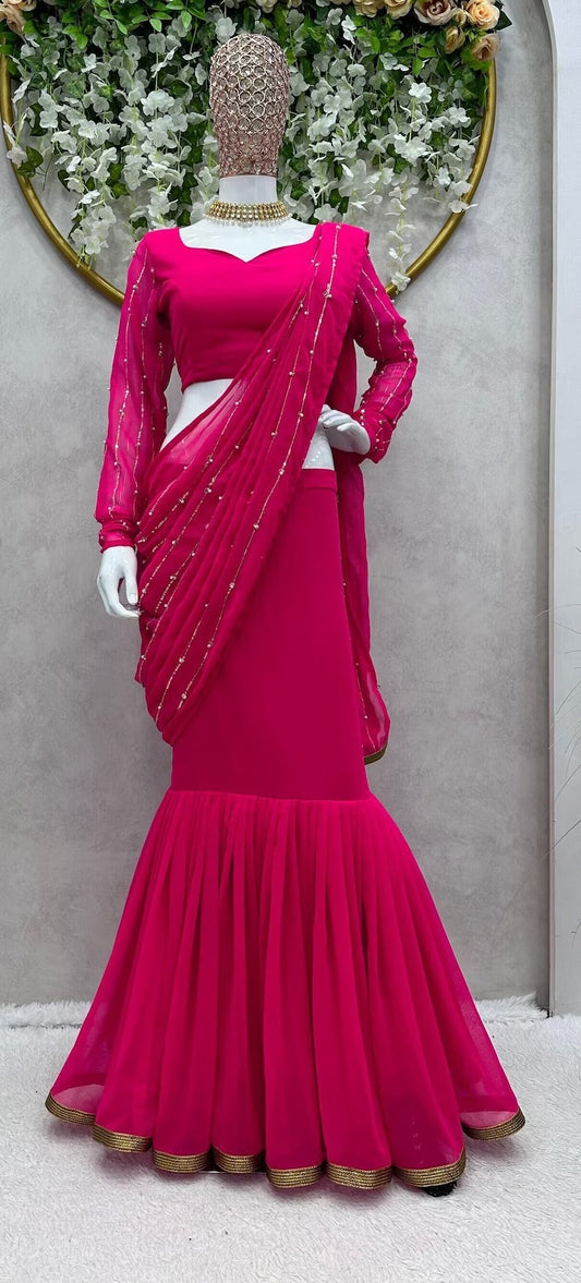 Faux Georgette Ready To Wear Lehenga Saree With Blouse
