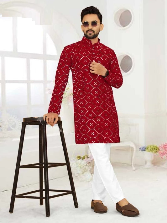 Stitched Indian Wedding Silk Heavy Embroidery Work Kurta Pajama