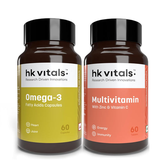 HealthKart hk vitals Omega 3 Supplement & Multivitamin (60 Tablets Each) Combo Pack | For Men and Women