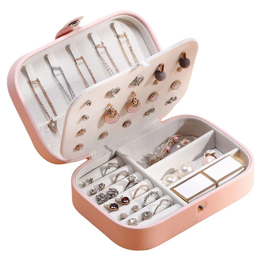 YouBella Jewellery Organiser PU Leather Zipper Portable Storage Box -Pink