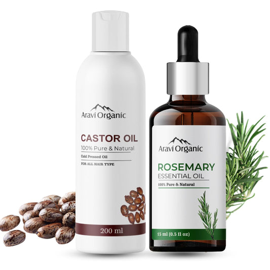 Aravi Organic Pure Rosemary Essential Oil 15ml And Pure Castor Oil 200ml Hair Growth Combo (Pack of 2)