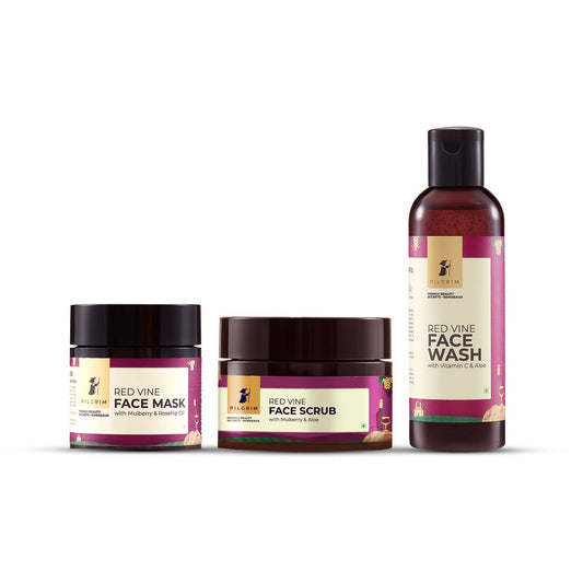 Pilgrim Red Vine Face Care Kit | Face Wash 100ml, Face Scrub 50gm, Face Mask 100gm |