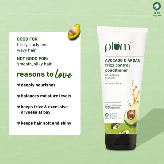 Plum Avocado & Argan Frizz Control Conditioner For Frizzy, Curly & Wavy Hair :- 175 ml