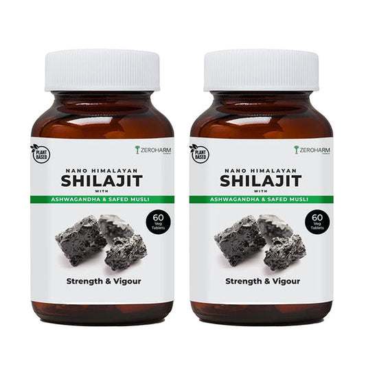 ZEROHARM Nano Himalayan Shilajit With Ashwagandha & Safed Musli - 60 tabs