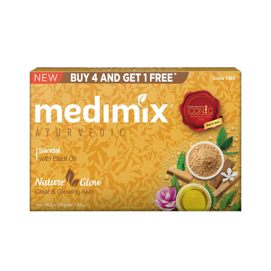 Medimix Ayurvedic Sandal Bathing Bar, 125 g (4 + 1 Offer Pack)