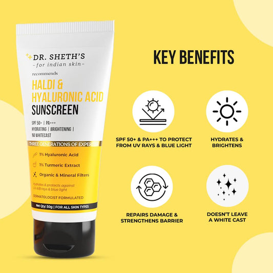 Dr. Sheth's Ceramide & Vitamin C Sunscreen SPF 50+ PA+++ UVA UVB Sun Protection, For All Skin Types -50 gm