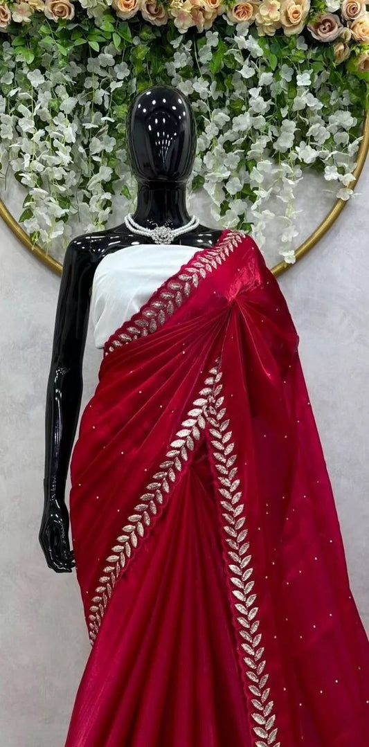 Red Heavy Pure Soft Jimmy Choo Saree With Blouse