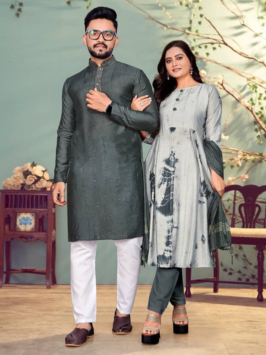 Wedding Wear Couple Kurta And Kurti Set Pure Viscos Men Women Kurta Pajama SP