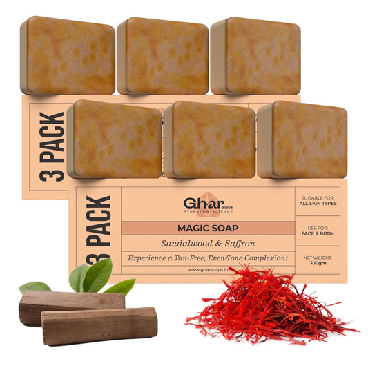 Ghar Soaps Sandalwood & Saffron Magic Soaps For Bath  (100 Gms Pack Of 6)