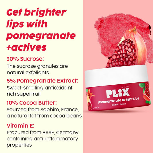 PLIX  Pomegranate Lip Care Combo, Exfoliating Scrub and Plumping Lip Mask (15 + 15) gms