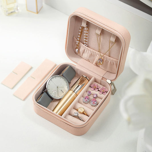 YouBella Jewellery Set of 2 Combo Organiser PU Leather Zipper Portable Storage Box (Pink & Black)