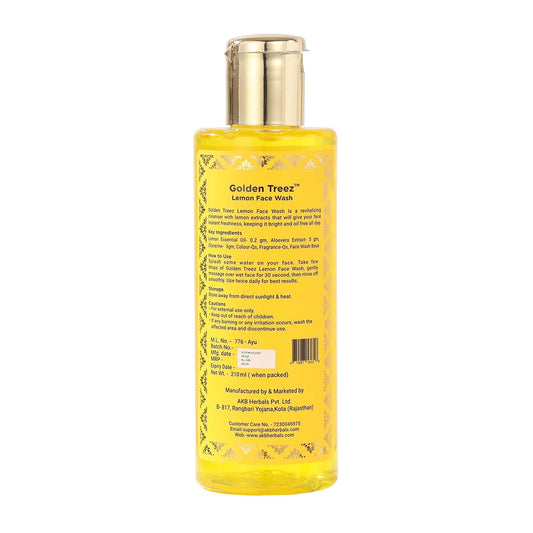 Golden Treez Lemon Face Wash For Men And Women With Aloevera And Lemon Skin Brightening, acne (pimples) And Tan Removal - Natural, Sulfate and Paraben Free Facewash - All Types of Skin- 210 ml