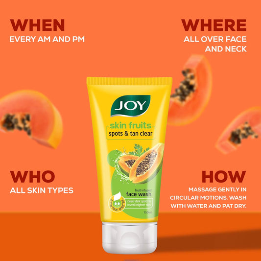 Joy Tan Removal Papaya Face Wash (2X150ml) pack of 2 Removes Dark Spots & Tan For Clean & Glowing Skin | Suitable for All Skin Types