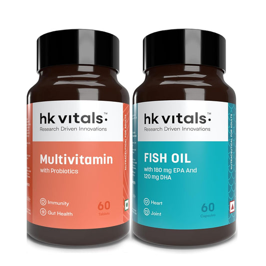 HealthKart hk vitals Fish Oil and Multivitamin with probiotics (60 Tablets Each) Combo Pack