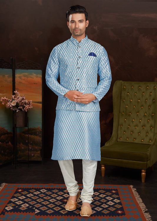 Men's Malai Silk Kurta Pajama & Jacket Set