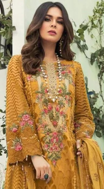 Mustard Faux Georgette Embroidery Work Salwar Kameez With Dupatta