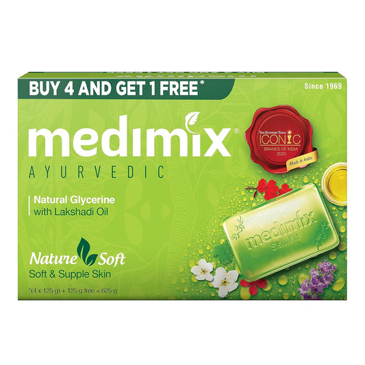 Medcimix Ayurvedic Natural Glycerine Bathing Bar, 125 g (4 + 1 Offer Pack)