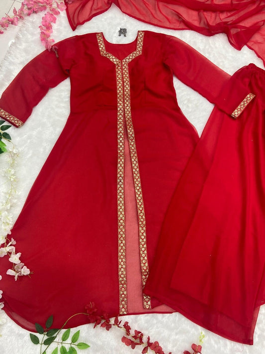 Red Premium Georgette Embroider Work Salwar Kameez With Dupatta