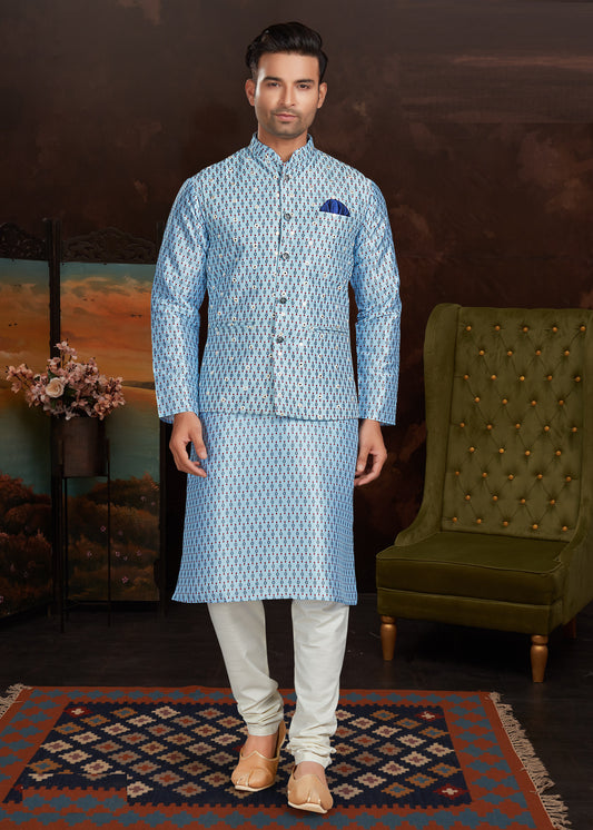 Men's Malai Silk Kurta Pajama & Jacket Set