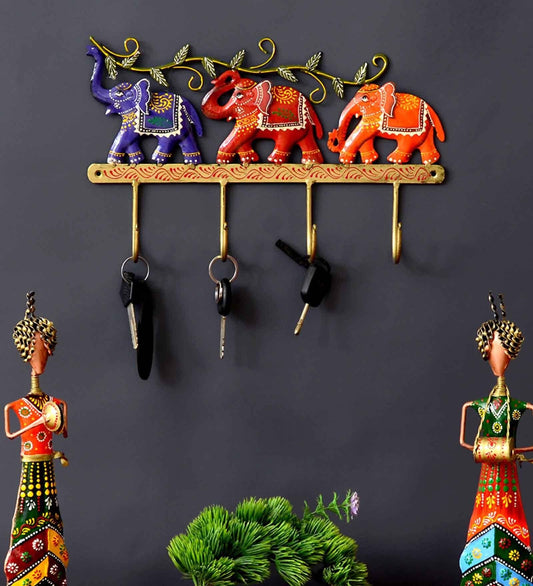 Iron Painted Elephant Metal Novelty Key Holder Wall Hanging WH-1