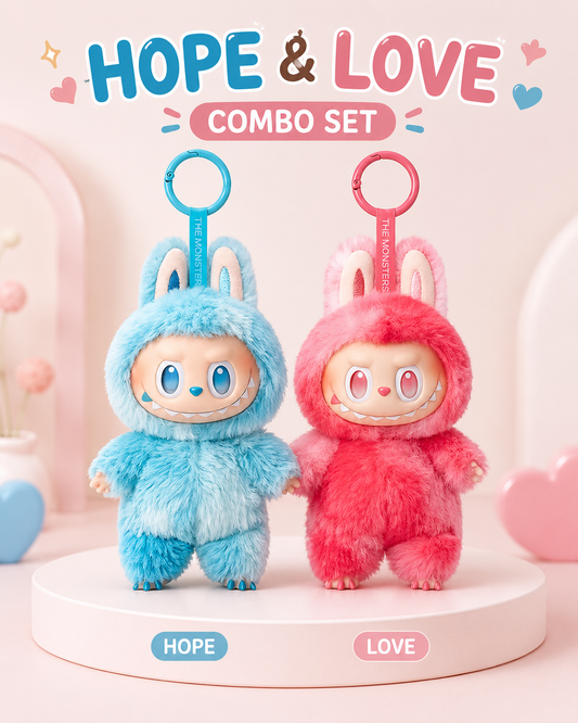 Hope & Love Plush Doll Set – Blue and Pink Bag Charms