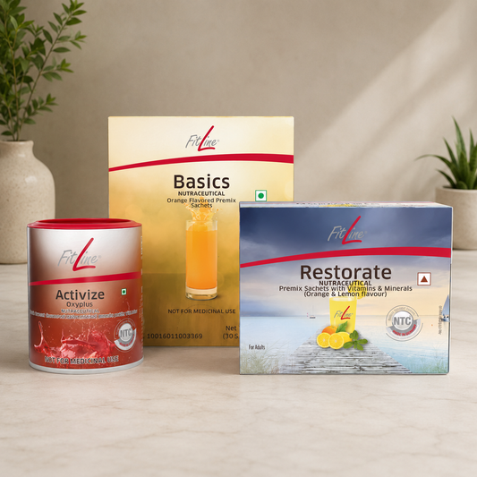 FitLine Optimal Set Activize Oxyplus + Basics + Restorate | Daily Energy, Vitamins, Minerals & Recovery Support