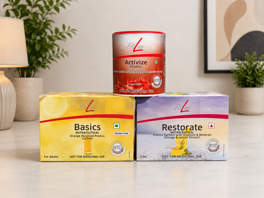 FitLine Optimal Set Activize Oxyplus + Basics + Restorate | Daily Energy, Vitamins, Minerals & Recovery Support