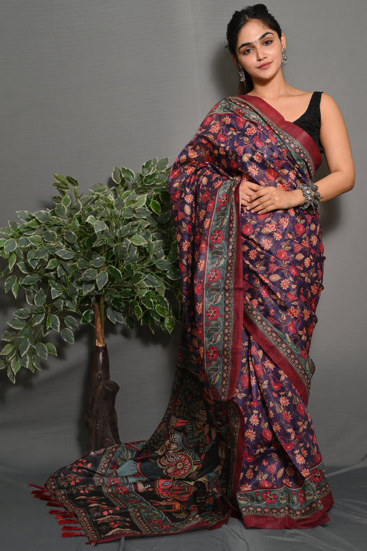 Women's  Soft Lichi Silk saree With Unstitched Blouse