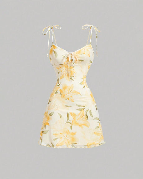 Floral Print Shoulder Straps Summer Mini Dress