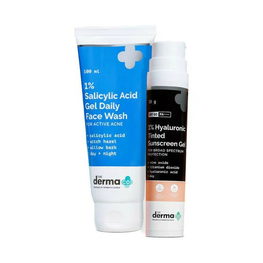 The Derma Co Flawless Skin Combo -Combo (1% Salicylic Acid Gel Face Wash-100 ml 1% Hyaluronic Tinted Sunscreen Gel :-50 gm)