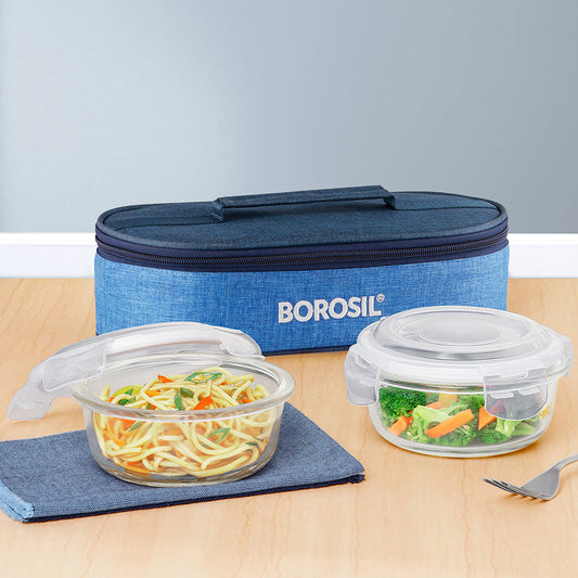 Borosil Prime Glass Lunchbox, Round x 2 (Tall)