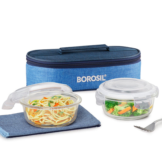 Borosil Prime Glass Lunchbox, Round x 2 (Tall)