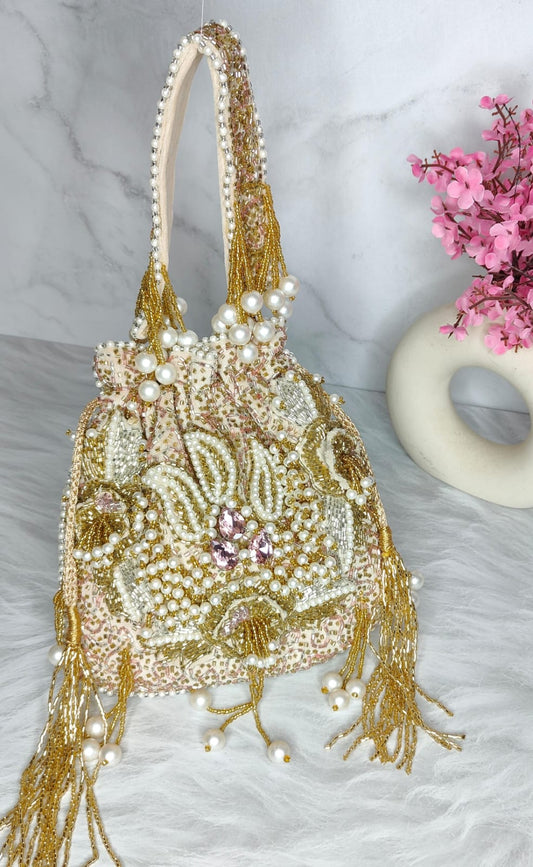 Women's Designer Heavy Potli Bag With Pearl And Sequin Work