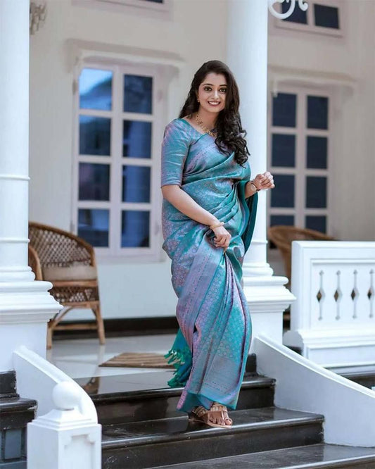 Soft Lichi Silk & Jacquard Work Saree With Blouse