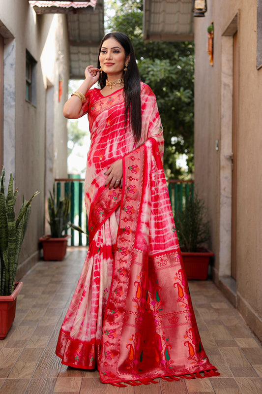 Red Paithani Silk Saree With Blouse