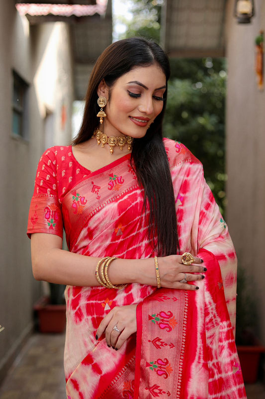 Red Paithani Silk Saree With Blouse