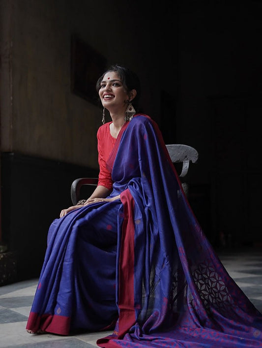 Blue Soft Lilab Slab Saree With Blouse