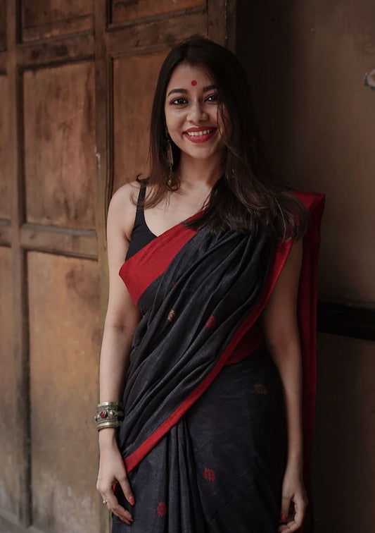 Black Soft Lilan Slab Saree With Blouse