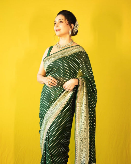 Green Banarasi Soft Silk Saree With Blouse