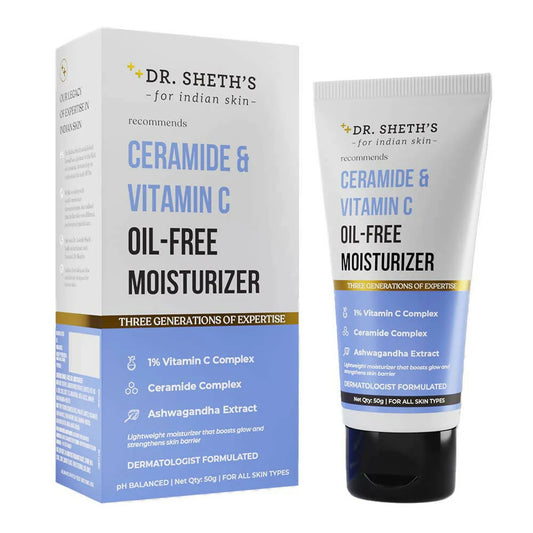 Dr. Sheth's Ceramide & Vitamin C Oil Free Moisturizer Hydrate & Brighten Skin With Vitamin C, Ceramide & Ashwagandha, For All Skin Types -50gm