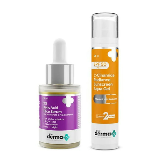 The Derma Co Radiant & Glowing Skin Combo -Kit (2% Kojic Acid Face Serum:30 ml C-Cinamide Radiance Sunscreen Aqva Gel:-50 gm)