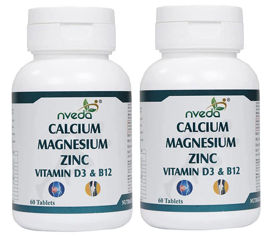 Nveda Calcium Magnesium Zinc Vitamin D3 & B12 Tablets -60 tabs - Pack of 1